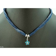 Flower (blue) with silk bracelet/necklace 